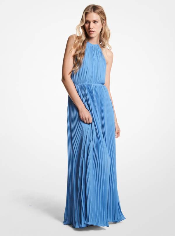 Damske Saty Michael Kors Pleated Georgette Halter Námornícka Modrá - Oblecenie Michael Kors Sleva | DUYSA-5042